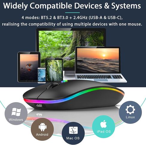 LED Bluetooth Mouse,Bluetooth Mouse for MacBook Pro/MacBook Air/iMac/mac/ipad/ipad pro,Wireless Mouse for Macboook Air/MacBook Pro/PC (Silver) in Saudi Arabia