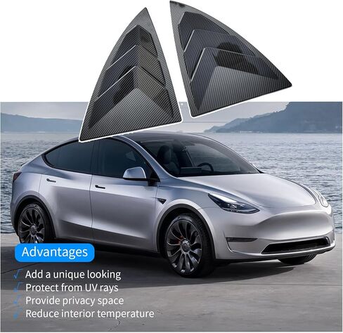 النافذة الجانبية الخلفية المتوافقة مع طراز تسلا Y 2020 2021 2022 2023 2024 Sunshade الجانبي الجانبي تنفيس مغرفة الأغطية الستائر 2pcs (أسود لامع) in Kuwait
