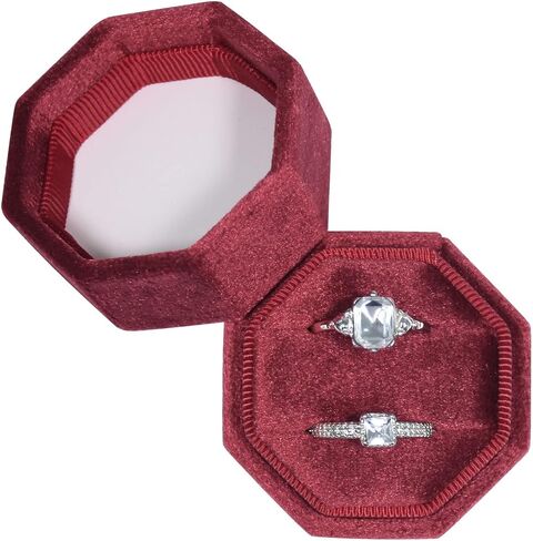 Velvet Ring Box 3 Slots Ring Gift Box Jewelry Ring Display Holder Case for Proposal Engagement Wedding Ceremony 3 Slots Octagon (Ivory) in Saudi Arabia