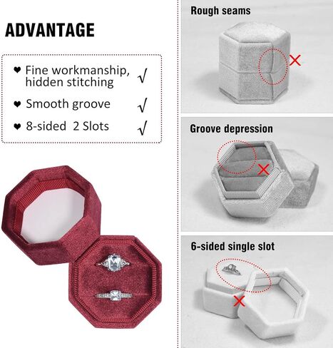 Velvet Ring Box 3 Slots Ring Gift Box Jewelry Ring Display Holder Case for Proposal Engagement Wedding Ceremony 3 Slots Octagon (Ivory) in Saudi Arabia