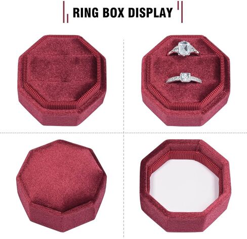 Velvet Ring Box 3 Slots Ring Gift Box Jewelry Ring Display Holder Case for Proposal Engagement Wedding Ceremony 3 Slots Octagon (Ivory) in Saudi Arabia