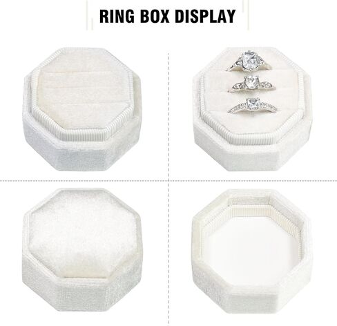 Velvet Ring Box 3 Slots Ring Gift Box Jewelry Ring Display Holder Case for Proposal Engagement Wedding Ceremony 3 Slots Octagon (Ivory) in Saudi Arabia