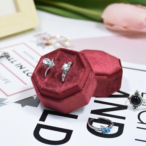 Velvet Ring Box 3 Slots Ring Gift Box Jewelry Ring Display Holder Case for Proposal Engagement Wedding Ceremony 3 Slots Octagon (Ivory) in Saudi Arabia