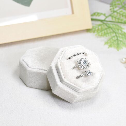 Velvet Ring Box 3 Slots Ring Gift Box Jewelry Ring Display Holder Case for Proposal Engagement Wedding Ceremony 3 Slots Octagon (Ivory) in Saudi Arabia