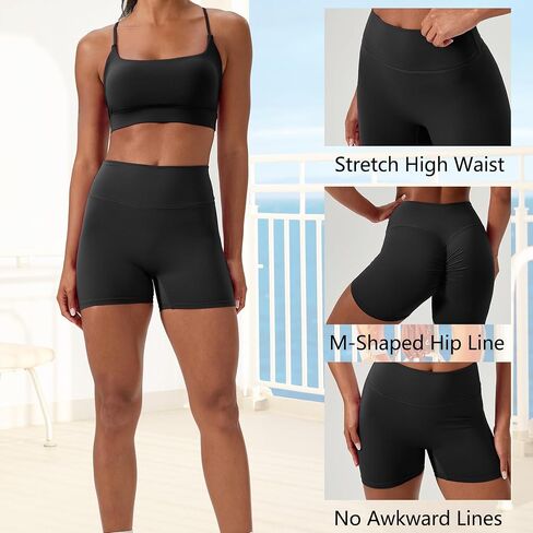 Women's High Waist Workout Shorts Breathable Scrunch Butt Seamless Athletic Nylon Tummy Control Gym Running Yoga Short in Saudi Arabia