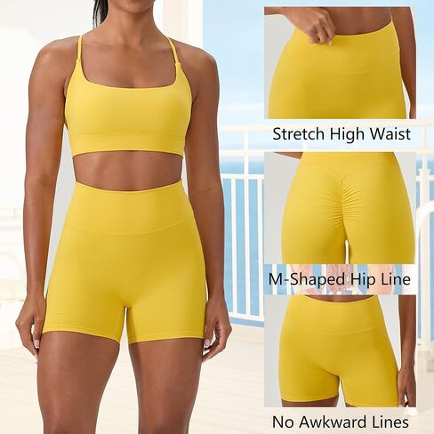 Women's High Waist Workout Shorts Breathable Scrunch Butt Seamless Athletic Nylon Tummy Control Gym Running Yoga Short in Kuwait