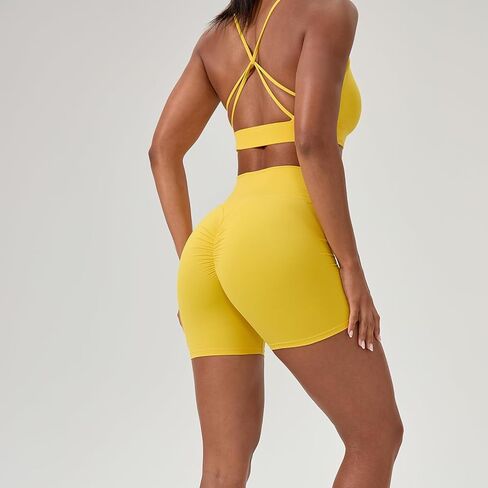 Women's High Waist Workout Shorts Breathable Scrunch Butt Seamless Athletic Nylon Tummy Control Gym Running Yoga Short in Kuwait