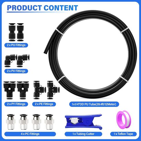 TAILONZ PNEUMATIC Black PA12 1/4 Inch od 12 Meter 39ft Nylon Air Tubing Kit Pipe Hose Air Line Tubing Or Fluid Transfer Pneumatic tubing in Kuwait