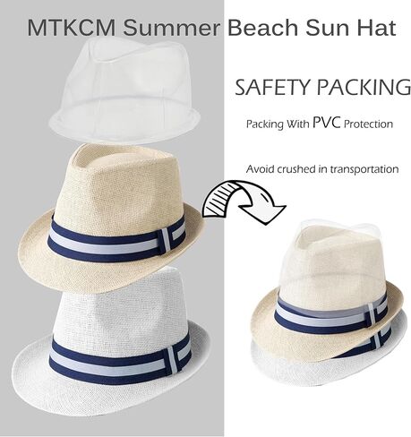 4 حزمة قصيرة الحافة قش فيدورا الصيف شاطئ قبعة للرجال نساء in Kuwait