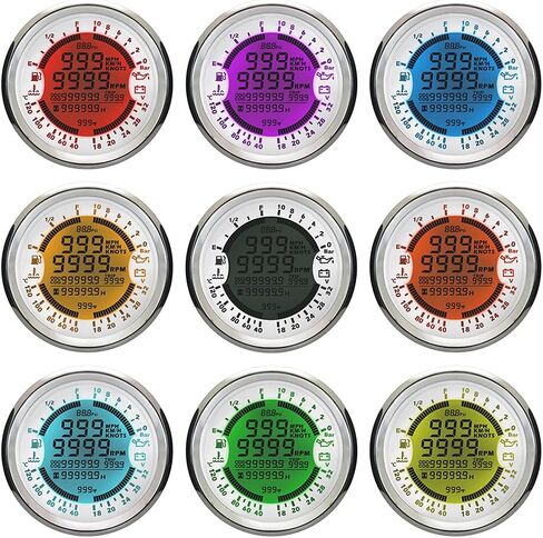 ELING 6-in-1 Multi-Functional Gauge Meter GPS Speedometer Tachometer Hour Water Temp Fuel Level Oil Pressure Voltmeter 24V 0-10Bar (White+Stainless Steel) in Kuwait
