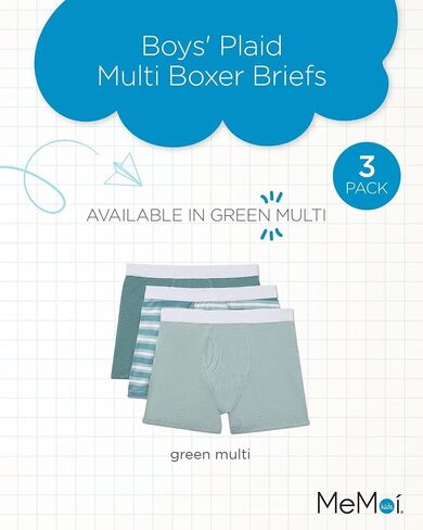 MeMoi Boys' 3 Pair Pack Plaid Multi Boxer Briefs in Saudi Arabia