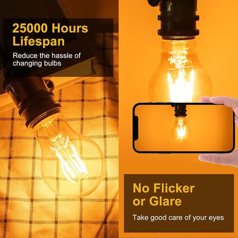 2200k Led Light Bulb,Vintage A19 Edison Bulbs,Dimmable amber Light Bulbs,Warm White Tone Light Bulb,Antique Led Filament Light Bulbs,Old Style Light Bulbs,40W/60W Equivalent,4 Watt/6 Watt,E26 Base in Saudi Arabia