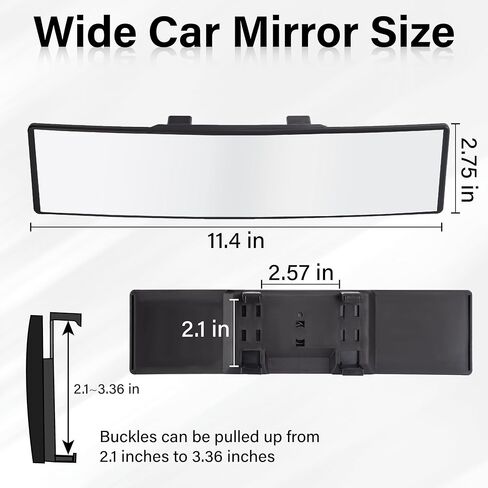 Rear View Mirror, Universal 11.4 Inch Interior Clip On Panoramic Convex Mirrors, HD Anti Glare Wide Angle and Reduce Blind Spot, Extended Rear View Mirror for Cars, SUVs, Trucks, Vehicles in Saudi Arabia