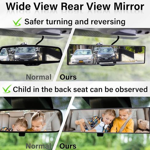Rear View Mirror, Universal 11.4 Inch Interior Clip On Panoramic Convex Mirrors, HD Anti Glare Wide Angle and Reduce Blind Spot, Extended Rear View Mirror for Cars, SUVs, Trucks, Vehicles in Saudi Arabia