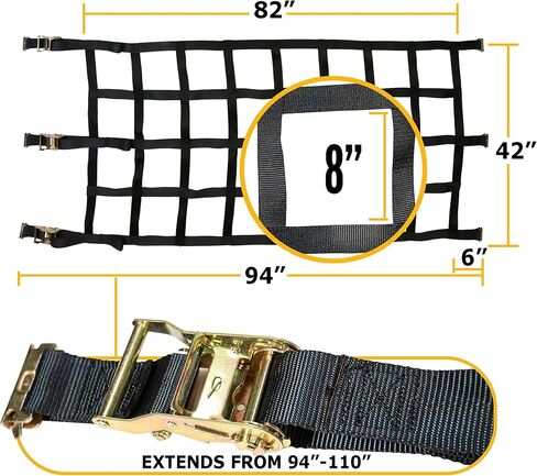 US Cargo Control Heavy Duty Cargo Net with Ratchets and E-Track Fittings, 82 Inches x 82 Inches with 8 Inch by 8 Inch Holes, Adjustable and Durable Truck Cargo Net Used for Large Enclosed Trailers in Saudi Arabia