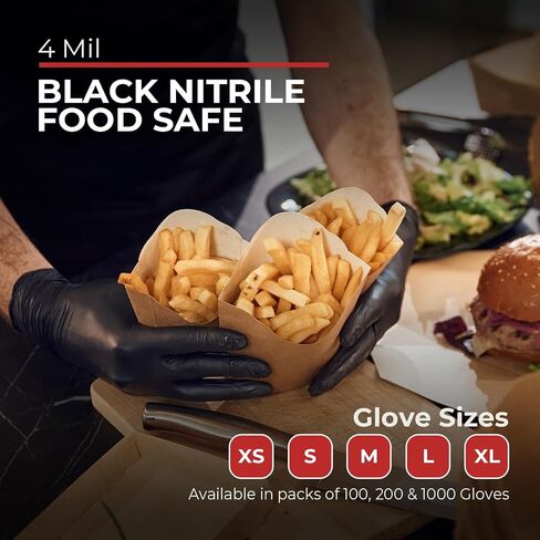 Black Nitrile Gloves Disposable Latex Free & Powder Free, 4 Mil Rubber Glove, Cleaning, Cooking, Mechanic(XS-XXL) in Kuwait