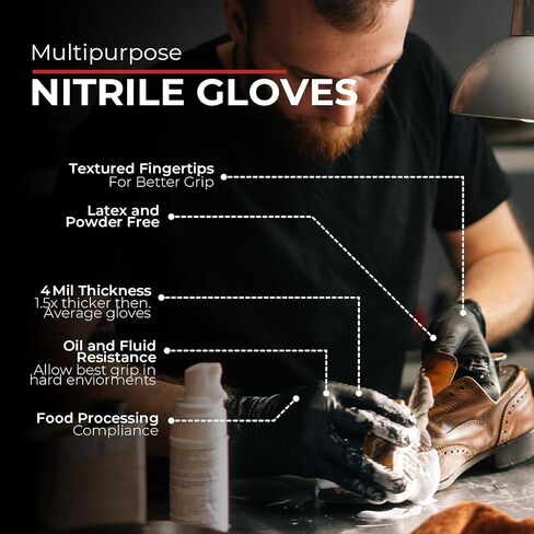 Black Nitrile Gloves Disposable Latex Free & Powder Free, 4 Mil Rubber Glove, Cleaning, Cooking, Mechanic(XS-XXL) in Kuwait