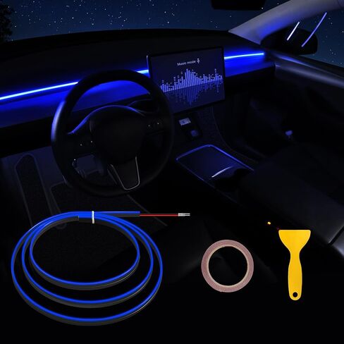 Tesla Model 3/Y/S/X Acrylic Interior Car LED Strip Light with 6mm Sewing Edge - 43.3 inches Tesla Ambient Lighting Kits, Tesla Neon LED Strip Light(110CM/43.3IN, Blue) in Kuwait