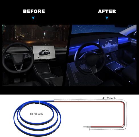 Tesla Model 3/Y/S/X Acrylic Interior Car LED Strip Light with 6mm Sewing Edge - 43.3 inches Tesla Ambient Lighting Kits, Tesla Neon LED Strip Light(110CM/43.3IN, Blue) in Kuwait