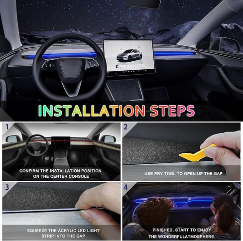 Tesla Model 3/Y/S/X Acrylic Interior Car LED Strip Light with 6mm Sewing Edge - 43.3 inches Tesla Ambient Lighting Kits, Tesla Neon LED Strip Light(110CM/43.3IN, Blue) in Kuwait