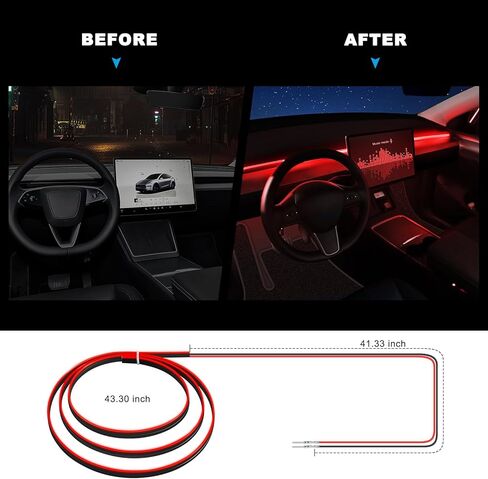 Tesla Model 3/Y/S/X Acrylic Indior Car Strip Lead Light مع حافة خياطة 6 مم - 43.3 بوصة مجموعات الإضاءة المحيطة Tesla ، ضوء شريط LED Tesla Neon (110 سم/43.3 بوصة ، أزرق) in Kuwait