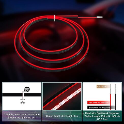 Tesla Model 3/Y/S/X Acrylic Interior Car LED Strip Light with 6mm Sewing Edge - 43.3 inches Tesla Ambient Lighting Kits, Tesla Neon LED Strip Light(110CM/43.3IN, Blue) in Kuwait