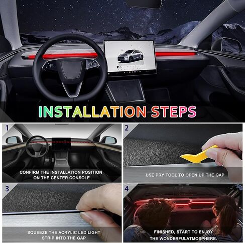 Tesla Model 3/Y/S/X Acrylic Interior Car LED Strip Light with 6mm Sewing Edge - 43.3 inches Tesla Ambient Lighting Kits, Tesla Neon LED Strip Light(110CM/43.3IN, Blue) in Kuwait