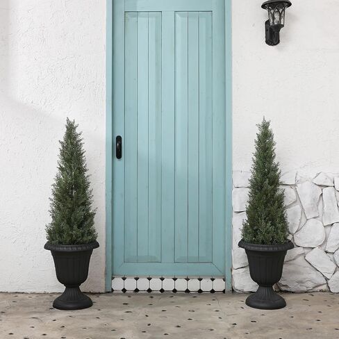 Artificial Cedar Topiary Trees for Outdoors 3ft Fake Cypress Plants with Solar Light String, Faux uv Resistant Plants for Home Front Porch Decor，Set of 2 in Kuwait