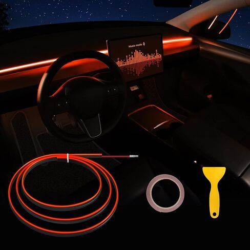Tesla Model 3/Y/S/X Acrylic Indior Car Strip Lead Light مع حافة خياطة 6 مم - 43.3 بوصة مجموعات الإضاءة المحيطة Tesla ، ضوء شريط LED Tesla Neon (110 سم/43.3 بوصة ، أزرق) in Kuwait
