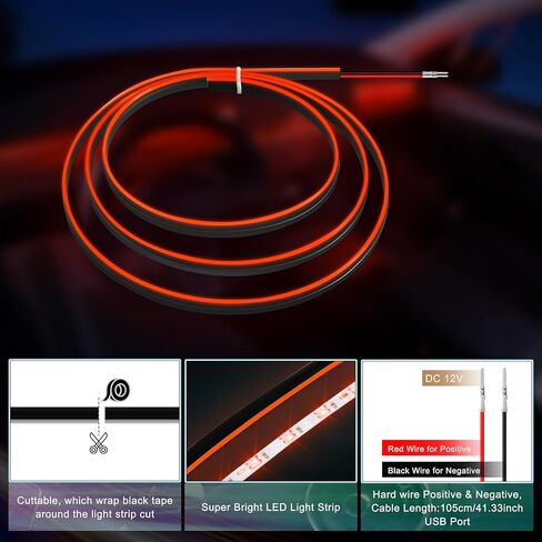 Tesla Model 3/Y/S/X Acrylic Indior Car Strip Lead Light مع حافة خياطة 6 مم - 43.3 بوصة مجموعات الإضاءة المحيطة Tesla ، ضوء شريط LED Tesla Neon (110 سم/43.3 بوصة ، أزرق) in Kuwait