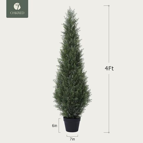 Artificial Cedar Topiary Trees for Outdoors 3ft Fake Cypress Plants with Solar Light String, Faux uv Resistant Plants for Home Front Porch Decor，Set of 2 in Kuwait
