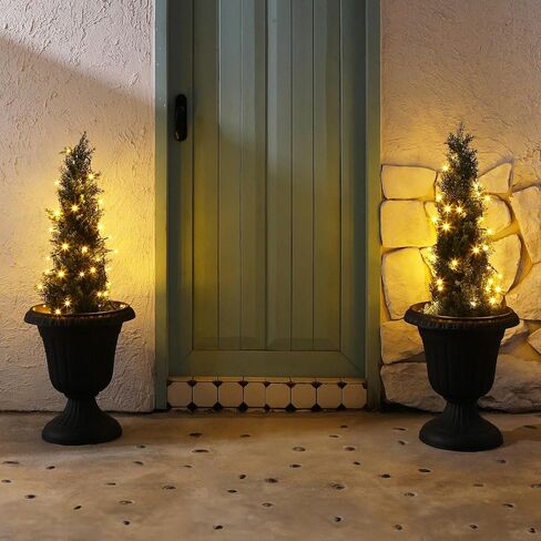 Artificial Cedar Topiary Trees for Outdoors 3ft Fake Cypress Plants with Solar Light String, Faux uv Resistant Plants for Home Front Porch Decor，Set of 2 in Kuwait