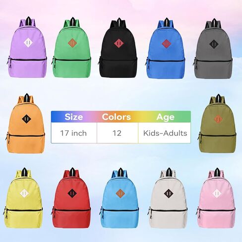 12 حقائب الظهر في الحزمة بكميات كبيرة ، حقائب كتب خفيفة الوزن بحجم 17 بوصة لطلاب المدارس الابتدائية والمتوسطة والثانوية ، وظهر الظهر بالجملة للأطفال ، والبالغين ، والفصول الدراسية ، والسفر ، وإمدادات الصالة الرياضية ، و 12 لونًا متنوعًا in Kuwait