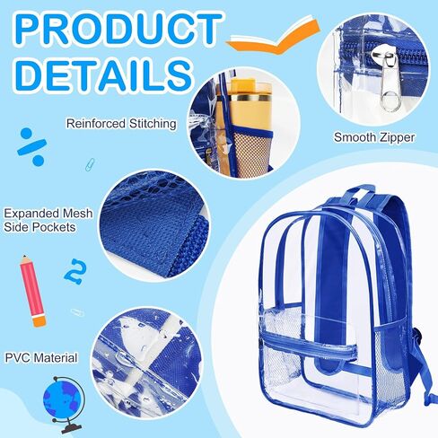 24 حزمة واضحة على ظهر الظهر ، PVC PVC ، أكياس الكتب الشفافة الثقيلة ، ألوان متنوعة ، انظر من خلال أكياس مدرسية ، كيس كتف للأطفال لأحداث ملعب المدرسة السفر (الأحمر ، الأخضر ، الأزرق ، الأسود) in Kuwait
