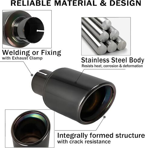 Car Exhaust Tips 2.5 Inch Inlet, Tail Pipe Exhaust Tip Thickened Modification Muffler Tailpipe End Tip Welded On Universal for Car Auto Accessories (2.12-3.5 Inches,Black) in Kuwait