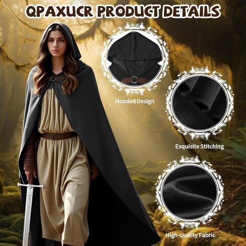 Cloak with Hood Women, Medieval Costume Round Metal Buckle Cloak with Green Leaf Brooch Necklace for Halloween. in Saudi Arabia