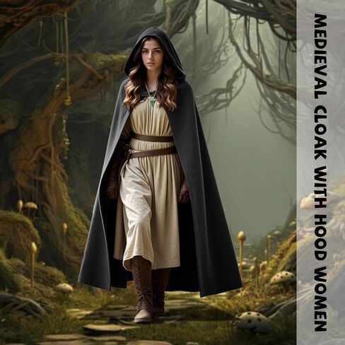 Cloak with Hood Women, Medieval Costume Round Metal Buckle Cloak with Green Leaf Brooch Necklace for Halloween. in Saudi Arabia