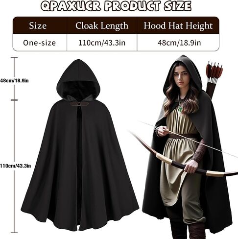 Cloak with Hood Women, Medieval Costume Round Metal Buckle Cloak with Green Leaf Brooch Necklace for Halloween. in Saudi Arabia