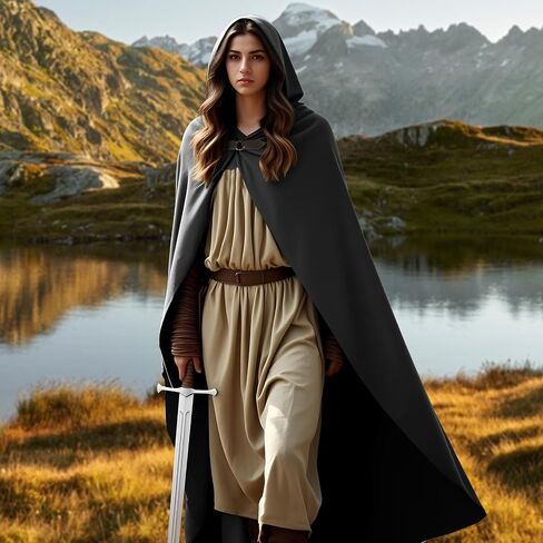 Cloak with Hood Women, Medieval Costume Round Metal Buckle Cloak with Green Leaf Brooch Necklace for Halloween. in Saudi Arabia