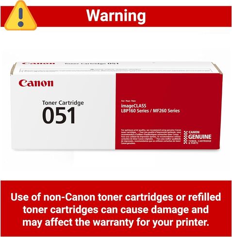 خرطوشة حبر أصلية من Canon 051 سوداء (2168C001)، عبوة واحدة، لطابعة Canon imageCLASS MF264dw، MF267dw، MF269dw، LBP162dw، طابعة ليزر، حجم واحد (Toner 051 Standard) in Saudi Arabia