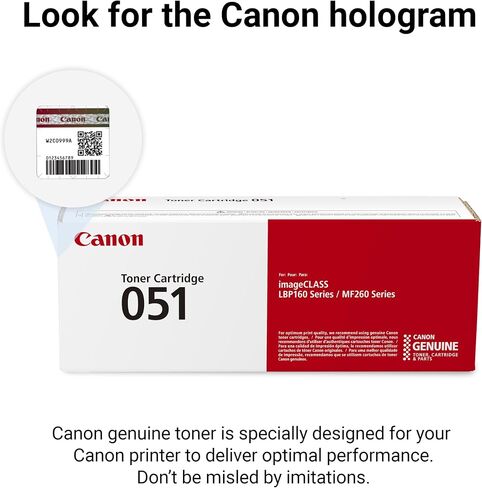 خرطوشة حبر أصلية من Canon 051 سوداء (2168C001)، عبوة واحدة، لطابعة Canon imageCLASS MF264dw، MF267dw، MF269dw، LBP162dw، طابعة ليزر، حجم واحد (Toner 051 Standard) in Saudi Arabia
