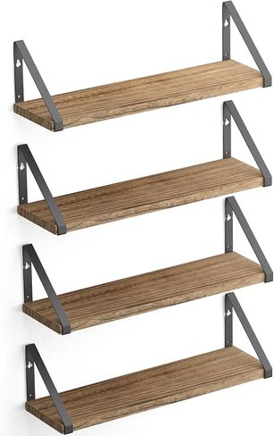 Wallniture Ponza Floating Shelves for Wall, Laundry Room and Bathroom Storage Shelf Unit Set of 3, Natural Burned Rustic Wood Wall Decor with Metal Floating Shelf Bracket in Saudi Arabia