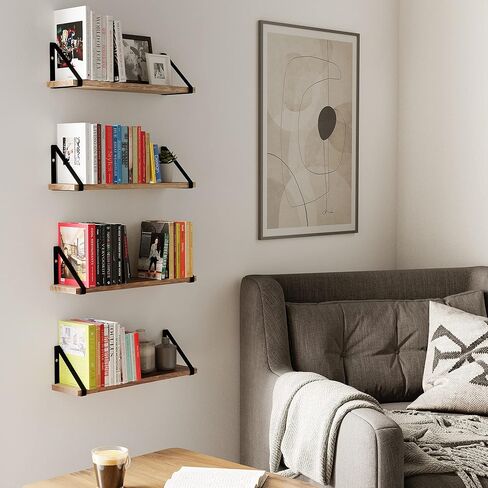 Wallniture Ponza Floating Shelves for Wall, Laundry Room and Bathroom Storage Shelf Unit Set of 3, Natural Burned Rustic Wood Wall Decor with Metal Floating Shelf Bracket in Saudi Arabia
