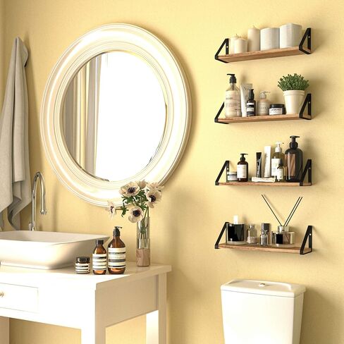 Wallniture Ponza Floating Shelves for Wall, Laundry Room and Bathroom Storage Shelf Unit Set of 3, Natural Burned Rustic Wood Wall Decor with Metal Floating Shelf Bracket in Saudi Arabia