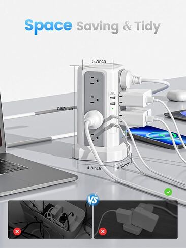 Power Strip Tower Surge Protector 16 Outlets and 4 USB Ports (PD 20W), 10FT Long Extension Cord with Flat Plug 1800J Overload Protection for Home Office DormRoom Essentials in Saudi Arabia