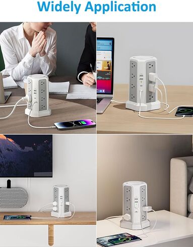 Power Strip Tower Surge Protector 16 Outlets and 4 USB Ports (PD 20W), 10FT Long Extension Cord with Flat Plug 1800J Overload Protection for Home Office DormRoom Essentials in Saudi Arabia