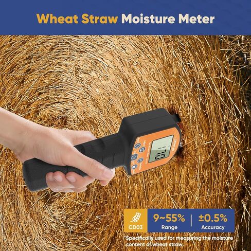 Portable Hay Moisture Meter Tester - Long Probe Type Digital Moisture Analyzer for Forage, Bale, and Agricultural Applications, with Red LED Threshold Warning and Auto Temperature Compensation in Kuwait