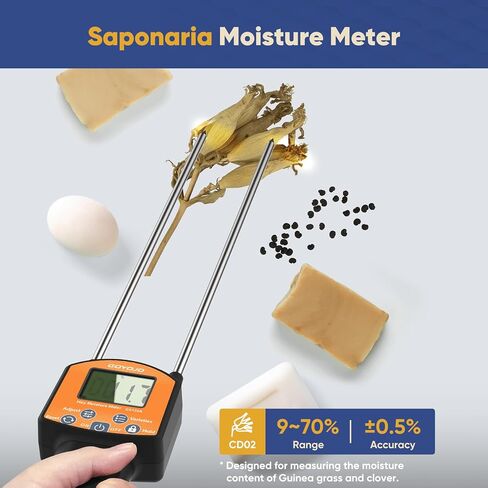 Portable Hay Moisture Meter Tester - Long Probe Type Digital Moisture Analyzer for Forage, Bale, and Agricultural Applications, with Red LED Threshold Warning and Auto Temperature Compensation in Kuwait