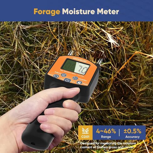 Portable Hay Moisture Meter Tester - Long Probe Type Digital Moisture Analyzer for Forage, Bale, and Agricultural Applications, with Red LED Threshold Warning and Auto Temperature Compensation in Kuwait