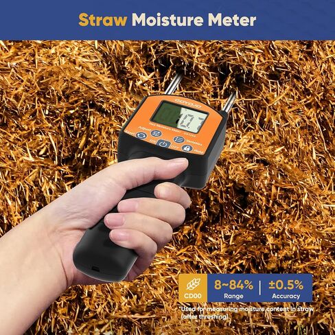 Portable Hay Moisture Meter Tester - Long Probe Type Digital Moisture Analyzer for Forage, Bale, and Agricultural Applications, with Red LED Threshold Warning and Auto Temperature Compensation in Kuwait